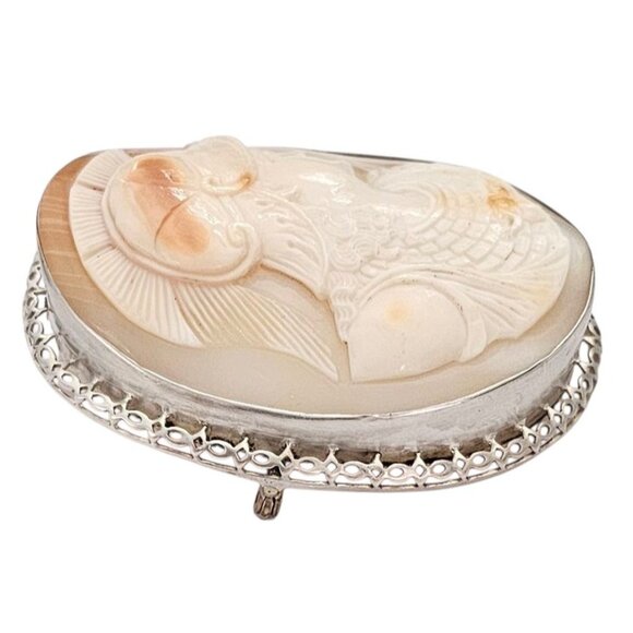 Sterling Silver Shell Carved Cameo Brooch Large Pin - Picture 4 of 13